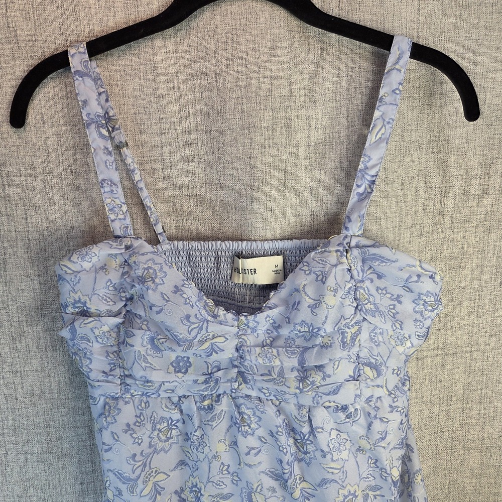 Hollister Tank Top Babydoll Womens Medium Blue Chiffon Lined Smocked Fairy NWT - Picture 2 of 8